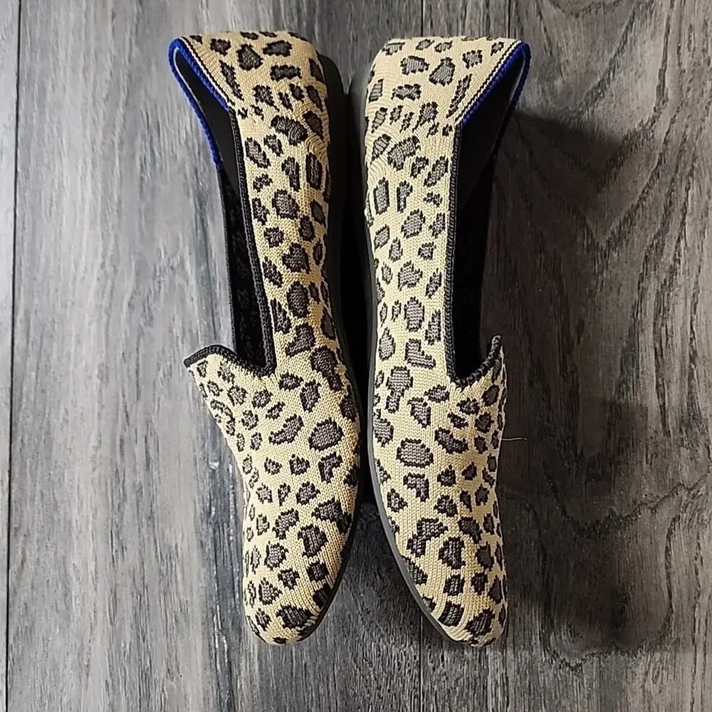 Rothy's Leopard Print Flats with Blue Trim